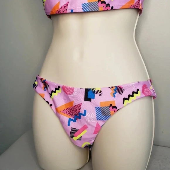 Skinny Dip S Bikini-Barbie Retro 90s  Print Pink Abstract Size Small NWR - Picture 5 of 15